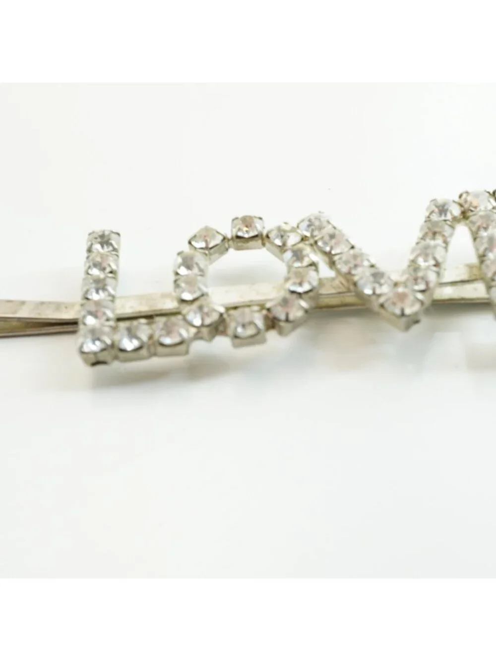 Vintage Silver Tone Rhinestone LOVE Hair Clip Barrette Romantic Valentine's